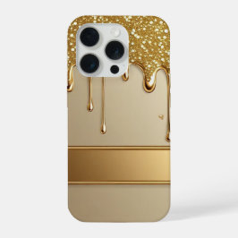 ✨ ゴールデンフロー ラグジュアリー グリッター フレーム ドリップ 💎🌟 iPhone 15 PROケース