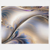 ゴールデンフロー – 抽象芸術ブルーと金ゴールド流体アート フリースブランケット (正面(横))