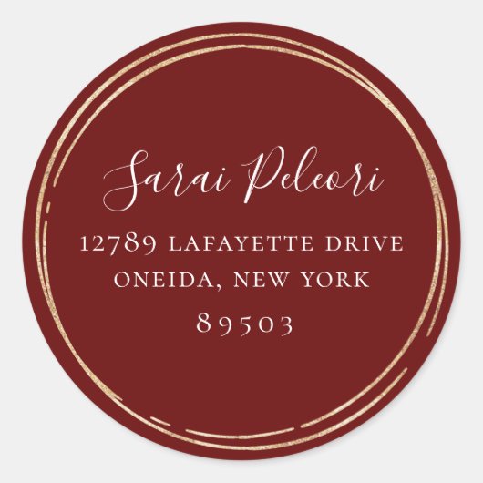 ゴールデンフープフレームマルサラレッド差出人住所 ラウンドシール (正面)