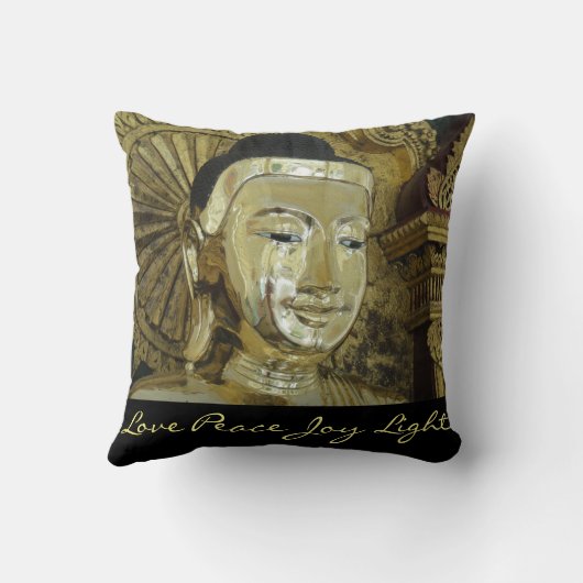ゴールデンブッダ愛の平和ジョイライト感動的 クッション (裏面)