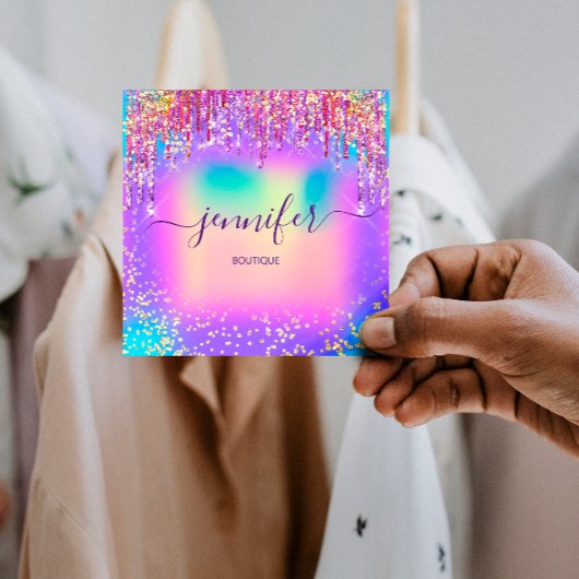 ゴールデンブティックショップグリッタードリプスホログラフ スクエア名刺