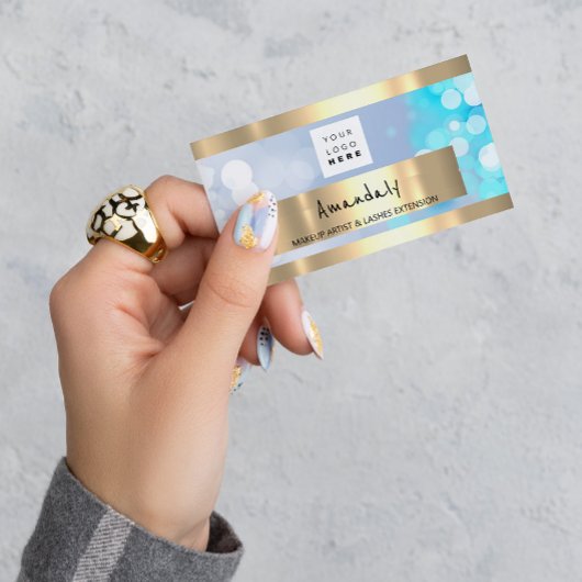 ゴールデンブティックショップQRコードロゴライトブルー 名刺