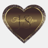 ゴールデンブラウンとグリッターイニシャルかわいい感謝 ハートシール (正面)