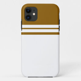 ゴールデンブラウンカラーブロックツインホワイトレーシングストライプズ iPhone 11 ケース