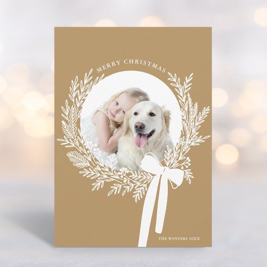 ゴールデンブラウンクリスマスリースミニマル写真 シーズンカード