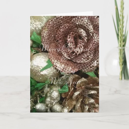 ゴールデンブラウンクリスマスリース、グリーティングカード シーズンカード (正面)
