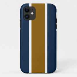 ゴールデンブラウンホワイトレーシングストライプズオンネイビーブルー iPhone 11 ケース