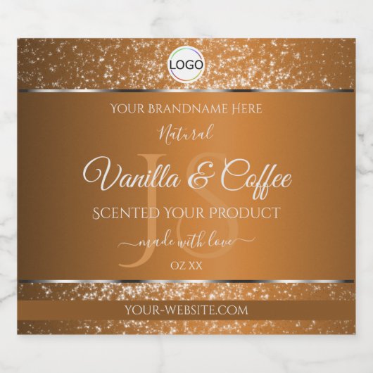 ゴールデンブラウンロゴイニシャルグリッター製品ラベル リキュールボトルラベル (シングルラベル)
