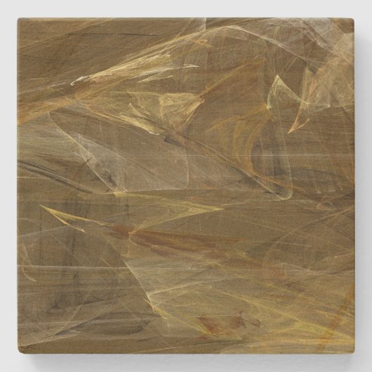 ゴールデンブラウン抽象芸術フラクタルスクエアコースター ストーンコースター (正面)