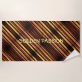 ゴールデンブラウン斜ストライプ線パーソナライズされた ビーチタオル (正面)