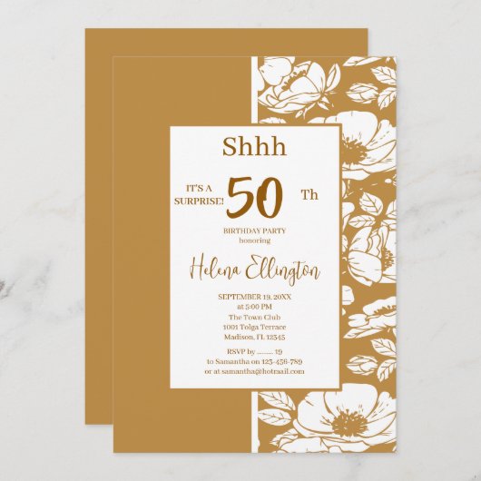 ゴールデンブラウン誕生日招待状 招待状 (正面/裏面)