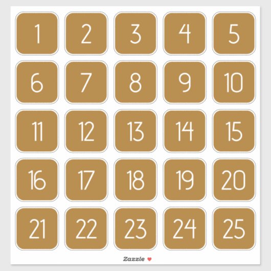 ゴールデンブラウン カスタマイズ可能 スクエア数字ステッカー シール (シート)