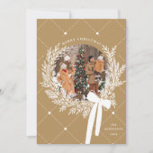 ゴールデンブラウン&ホワイトクリスマスリース写真 シーズンカード (正面)