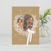 ゴールデンブラウン&ホワイトクリスマスリース写真 シーズンカード (スタンド正面)