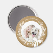 ゴールデンブラウン&ホワイトクリスマスリース写真 マグネット (正面/裏面)