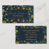 ゴールデンブラックアイデイジーフラワーズダークブルーデザイン 名刺 (正面/裏面)