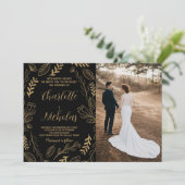 ゴールデンブラックアート結婚式招待状と写真 招待状 (スタンド正面)