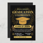 ゴールデンブラックエレガント卒業招待状 招待状 (正面/裏面)