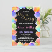 ゴールデンブラックカラー絵を描誕生日招待状 招待状 (スタンド正面)