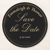 ゴールデンブラックグリッター保存日 ラウンドペーパーコースター (正面)