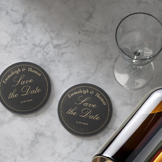 ゴールデンブラックグリッター保存日 ラウンドペーパーコースター