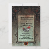 ゴールデンブラックゴシック鏡フレームハロウィ結婚ーンズ 招待状 (正面)