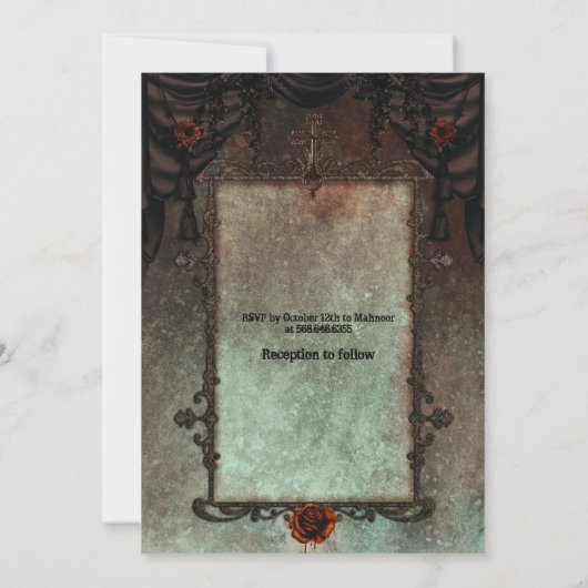 ゴールデンブラックゴシック鏡フレームハロウィ結婚ーンズ 招待状 (裏面)