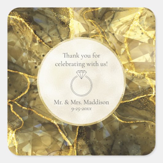 ゴールデンブラックトパーズジェムストーン結婚幻想 スクエアシール (正面)