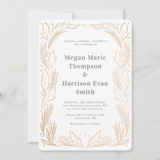 ゴールデンブランチボーダー結婚式招待状 ホワイト 招待状 (正面)