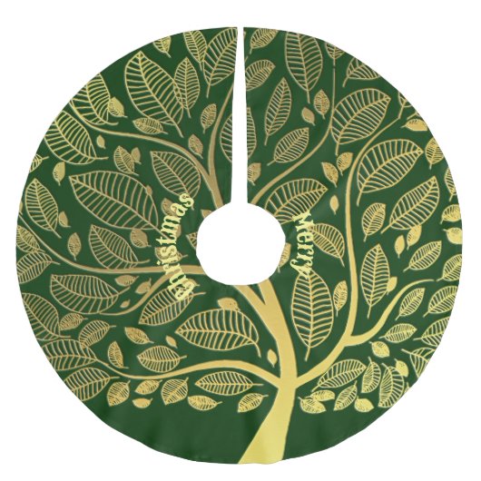 ゴールデンブランチ緑の葉メリークリスマスおもしろい ブラッシュドポリエステルツリースカート (正面)