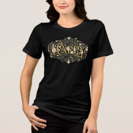 ゴールデンブリス: 華やかな花のハッピー トライブレンドＴシャツ