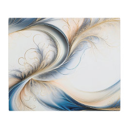 ゴールデンブリーズソフトブルー&金ゴールドフローリング抽象芸術 メタルプリント