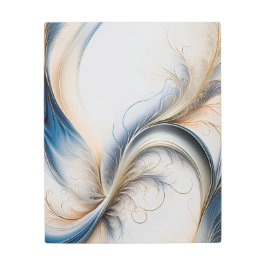 ゴールデンブリーズソフトブルー&金ゴールドフローリング抽象芸術 メタルプリント