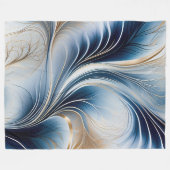 ゴールデンブリーズ – ブルーフローと金ゴールド抽象芸術アート フリースブランケット (正面(横))