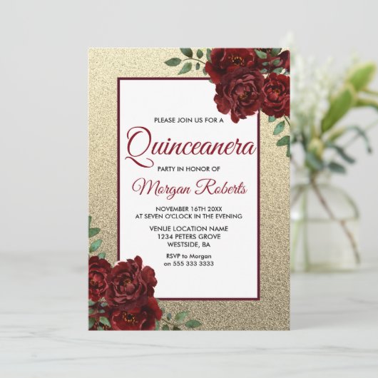 ゴールデンブルガンディレッドローズキンセアニェラ招待状 招待状 (スタンド正面)