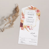 ゴールデンブルゴーニュ&赤面ピンクフローラ結婚ズ オールインワン招待状