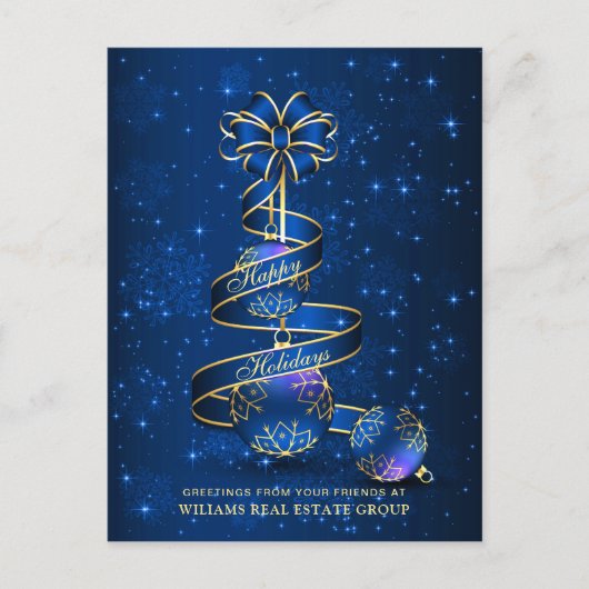 ゴールデンブルーのクリスマスボールのグリーティ企業のング シーズンポストカード (正面)