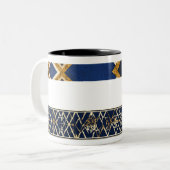 ゴールデンブルーのデザインのコーヒーマグ ツートーンマグカップ (正面左)