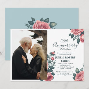 ゴールデンブルーの花25周年結婚記念日 招待状