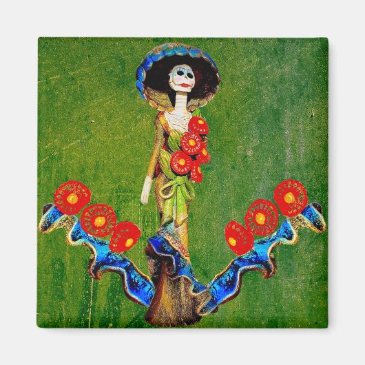 ゴールデンブルーアンティークカトリナオーバーグリーンウォッシュボホ マグネット (正面)