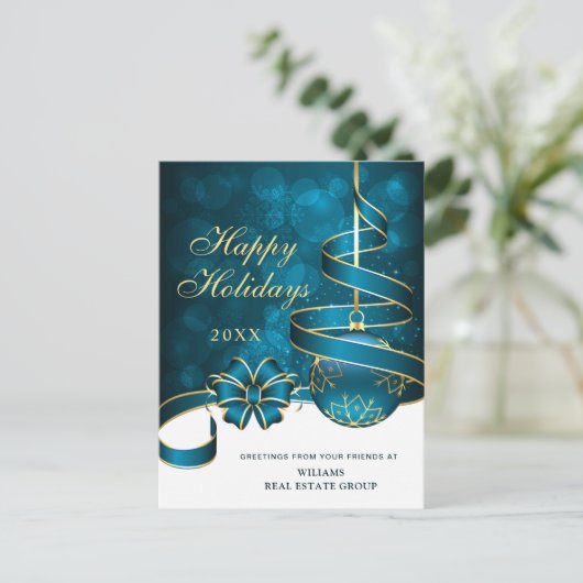 ゴールデンブルークリスマスボール企業のグリーティング\ シーズンポストカード (スタンド正面)