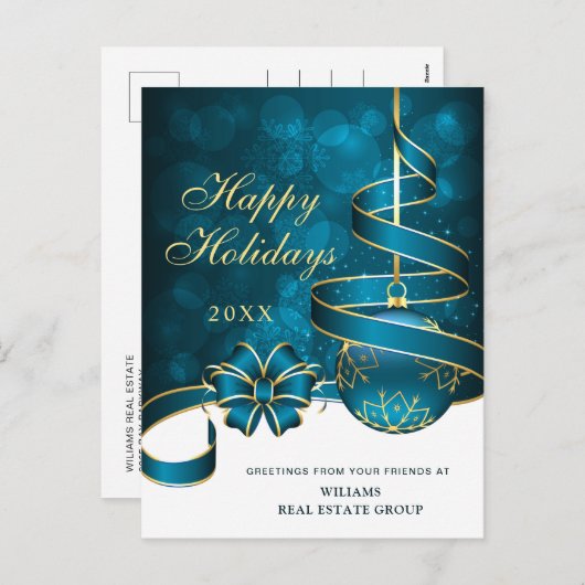 ゴールデンブルークリスマスボール企業のグリーティング\ シーズンポストカード (正面/裏面)