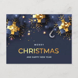 ゴールデンブルークリスマス飾りグリーティ企業のング シーズンポストカード