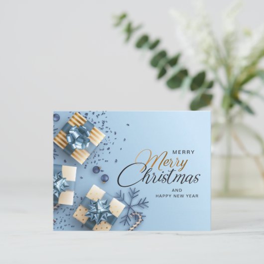 ゴールデンブルークリスマス飾りグリーティ企業のング シーズンポストカード (スタンド正面)