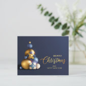 ゴールデンブルークリスマス飾りグリーティ企業のング ポストカード (スタンド正面)