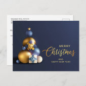 ゴールデンブルークリスマス飾りグリーティ企業のング ポストカード (正面/裏面)