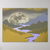 ゴールデンブルー抽象芸術月樹実在木 箔ポスター (正面)