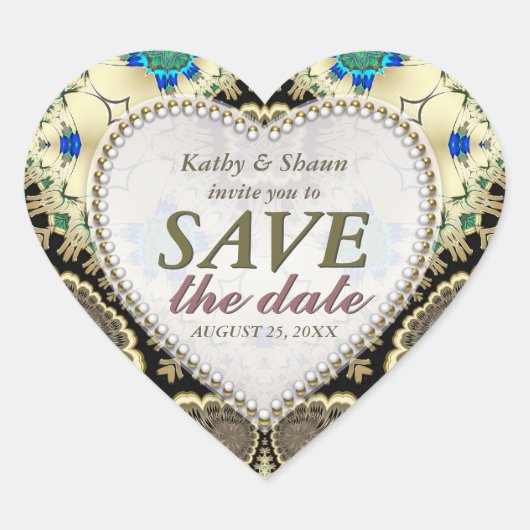 ゴールデンブロンズヴィンテージ日付ハートシールを保存 ハートシール (正面)