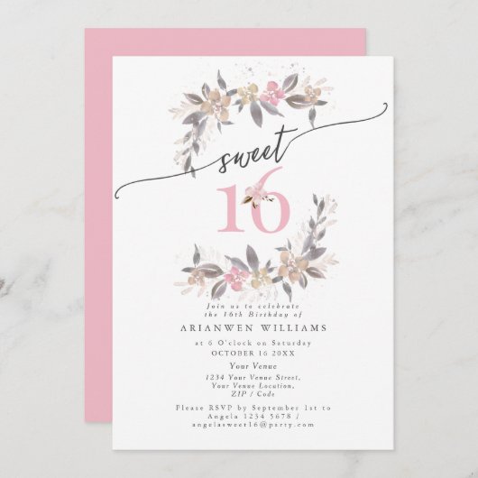 ゴールデンブーケ秋バラピンクスウィート16招待状 招待状 (正面/裏面)