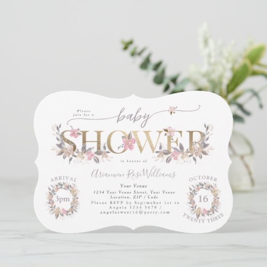 ゴールデンブーケ秋ピンクベビーシャワー招待状 招待状 (スタンド正面)